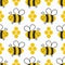 Cute honey seamless pattern. Bees kids background.