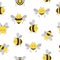 Cute honeybees seamless pattern.