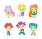 Cute Horned Trolls Boys and Girls as Adorable Smiling Fantasy Creatures Vector Set