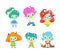 Cute Horned Trolls Boys and Girls as Adorable Smiling Fantasy Creatures Vector Set