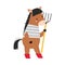 Cute Horse as Farm Animal on Ranch Standing with Pitchfork Vector Illustration