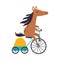 Cute Horse Biking or Cycling Riding Bicycle Pulling Trolley with Hay Vector Illustration