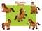 Cute Horses Cartoon Characters Set. Vector illustration With Cartoon Funny Animal Frame