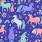 Cute horses hand drawn color vector seamless