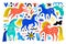 Cute horses hand drawn color vector seamless