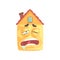 Cute house cartoon character sleeping, funny facial expression emoticon vector illustration