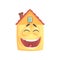 Cute house character laughing, funny facial expression emoticon cartoon vector illustration