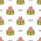 Cute house with plants and an inscription Home sweet home. Welcome home concept. Seamless vector pattern.