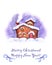 Cute house with snow. Season greeting card. Christmas watercolor