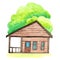 Cute house watercolor illustration., cottage and tree for kids.