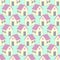 Cute houses with pink roofs seamless pattern.