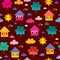 Cute houses and trees kids seamless pattern