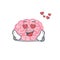 Cute human brain cartoon character has a falling in love face