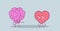 Cute human brain and heart couple standing together logic and feel concept pink cartoon characters kawaii style