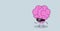 Cute human brain organ wearing digital glasses virtual reality headset vision concept kawaii style pink cartoon