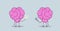 Cute human brains couple holding light lamps creative idea imagination concept pink cartoon characters kawaii sketch