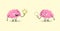 Cute human brains couple pink cartoon characters holding light lamps creative idea concept kawaii style horizontal
