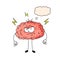Cute human cartoon brain is angry on white background.