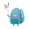 Cute humanized blue schoolbag waving his hand. Vector illustration on white background.