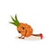 Cute humanized pineapple doing push ups. Cartoon character of tropical fruit. Sport and active lifestyle. Flat vector