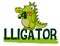 Cute hungry alligator eats logo. Crocodile Logotype Vector. Alligator illustration. Fat little croc. Friendly animal from the zoo.