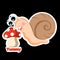 Cute hungry snail-eating fly agaric sticker on black background