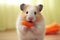 Cute and hungry: tiny hamster savoring a carrot