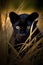 Cute hunting black panther baby lurking in the high golden grass, generative ai