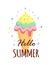 Cute ice cream card, hello summer illustration