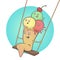 Cute ice cream character on a swing