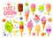Cute ice cream frozen juice ice lolly funny characters set. Smiling cartoon happy face kids style collection.