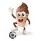 Cute ice cream mascot play football, soccer ball