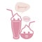 Cute ice cream, milkshake with straws and speech balloon