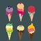 Cute ice cream sticker set with various colors and taste. simple vector for kids icon