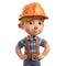 cute icon 3D Builder man or engineer standing in professional uniform, helmet and dungarees. Repair service, laborer or