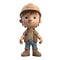 cute icon 3D Builder man or engineer standing in professional uniform, helmet and dungarees. Repair service, laborer or