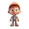 cute icon 3D Builder man or engineer standing in professional uniform, helmet and dungarees. Repair service, laborer or