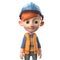 cute icon 3D Builder man or engineer standing in professional uniform, helmet and dungarees. Repair service, laborer or
