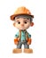 cute icon 3D Builder man or engineer standing in professional uniform, helmet and dungarees. Repair service, laborer or