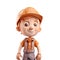 cute icon 3D Builder man or engineer standing in professional uniform, helmet and dungarees. Repair service, laborer or