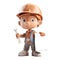 cute icon 3D Builder plumber man or engineer standing in professional uniform, helmet and dungarees holding a poster in his hands