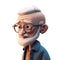 cute icon 3D old man avatar, elderly pensioner, senior grandfather portrait, happy retired cartoon face. Adult grandpa person,