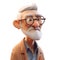 cute icon 3D old man avatar, elderly pensioner, senior grandfather portrait, happy retired cartoon face. Adult grandpa person,