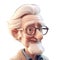 cute icon 3D old man avatar, elderly pensioner, senior grandfather portrait, happy retired cartoon face. Adult grandpa person,