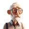 cute icon 3D old man avatar, elderly pensioner, senior grandfather portrait, happy retired cartoon face. Adult grandpa person,