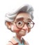 cute icon 3D old woman avatar, elderly pensioner, grandmothers portrait, happy retired cartoon face. Adult grandma senorita person