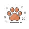 Cute icon animal pawprint in comic style. Footprint pet. Paw prints. Foot dog or cats sign. Cute shape paw print. Pets graphic out