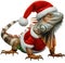 A cute Iguana in Christmas clothes on a white background with png file with transparent background attached