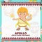 Cute illustration of Apollo God of music and dance. Greek God and Goddess flashcard collection.