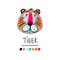 Cute illustration with cartoon character. Kindly tiger face isolated on white background. Doodle style. Design element